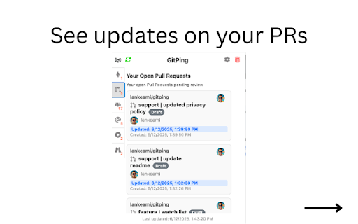 GitPing: GitHub Notifications for Issues & PRs :: Never miss a GitHub update! Get real-time notifications for Issues, Pull Requests, and review requests. 🚀