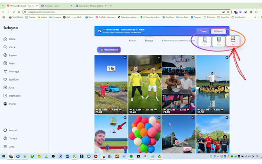 WhatTheFeed | Instagram Content Analyzer, Sorter & Exporter :: Ordina e analizza i post e reels di Instagram per visualizzazioni, like o commenti
