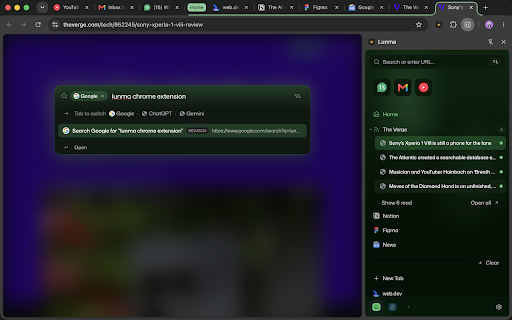 Lunma :: Vertical tabs and per-project Spaces for Chrome, with smart folders and a quick launcher.