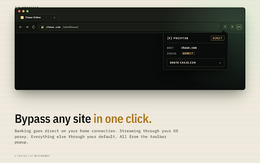 ProxyTab — Proxy Manager & Switcher :: Proxy manager and switcher for Chrome. Pick a proxy per site, with bypass. SOCKS5, HTTP, Tailscale, WireGuard.