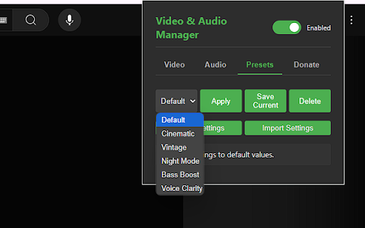 Video & Audio Manager :: Advanced video and audio settings manager for any website