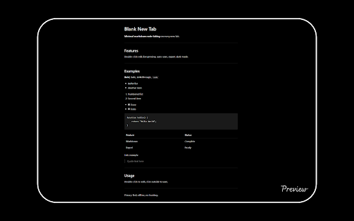 Blank New Tab :: Minimal markdown note-taking on every new tab. Write, preview, export. Blazing fast, distraction-free.