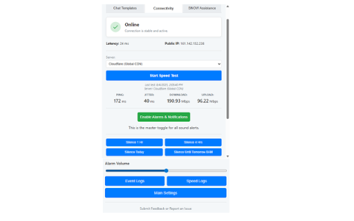 GCX Buddy :: Your comprehensive assistant for internet monitoring, speed tests, chat templates, smart alerts, and detailed logs.