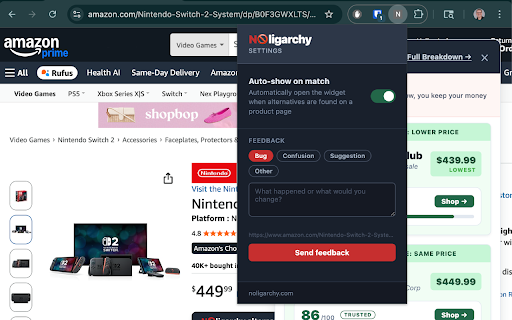NOligarchy :: Shop without bankrolling political power and influence. Works on Amazon, Walmart & Target.