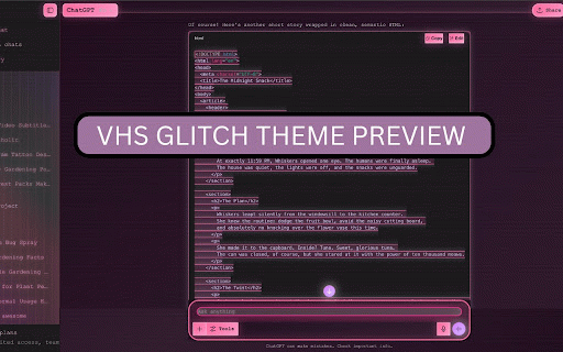 Custom Themes for ChatGPT - Skins, Dark Mode & UI Styles :: 14 Free + 7 Premium ChatGPT Themes with Dark Theme focus. ChatGPT Style, Skins, UI optimizer. Easy theme change.