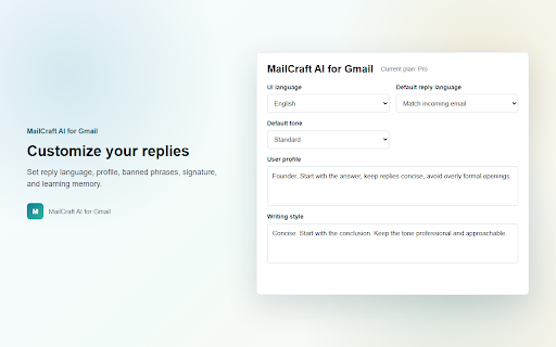 MailCraft AI for Gmail :: Draft personalized Gmail messages with AI.
