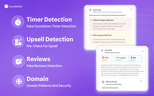 ScamRadar AI :: AI-powered browser extension that detects scam patterns, fake timers, and suspicious domains