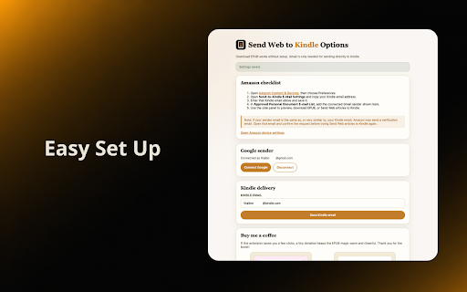 Send Web to Kindle :: Extract clean web articles locally, preview, auto-generate Tables of Contents, download EPUB files, and optionally send to Kindle.