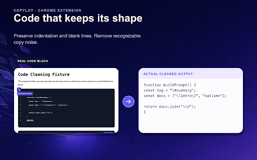 Copylot :: Copy web pages as clean Markdown, plain text, or CSV for AI and docs. One click, privacy-first, and processed on-device.