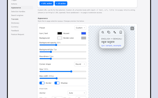 Select to Action :: Select text on any page to Search, Copy, Translate, Define, Convert currency, or send it to AI (ChatGPT, Claude, Gemini, Grok).