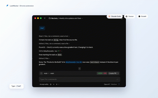LeafMarker - Visual editor for Claude Code, Cursor & Codex :: Send comments and screenshots directly to Cursor as prompts.