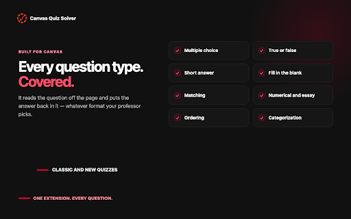 Canvas Quiz Solver :: Canvas quiz cheat extension. Instant AI answers on any Canvas quiz — Classic & New Quizzes. One click, never leave the page.