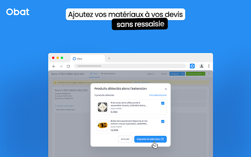 Obat :: Copiez facilement les produits de vos fournisseurs favoris vers vos devis, factures et bibliothèque de produits Obat