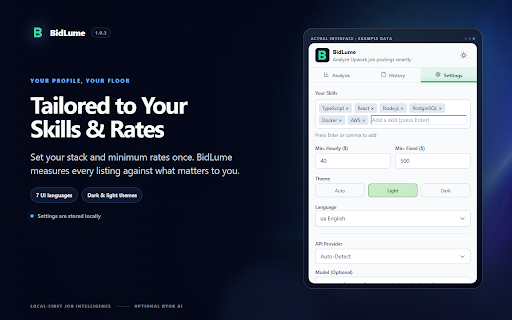 BidLume — Upwork Job Fit & Risk Analyzer :: Score Upwork jobs for risk, client quality, budget fit, and skill match. Optional BYOK AI.