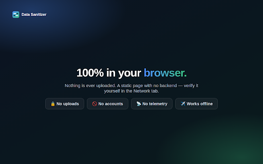 Data Sanitizer — Redact logs before AI :: Redact and tokenize IPs, hostnames, users, emails and secrets in logs before pasting into AI. 100% in your browser.