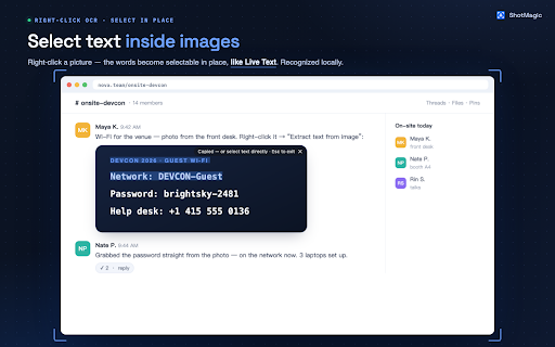 ShotMagic — Copy Text from Image, Offline OCR :: Copy text from any image, screenshot tables to Excel — select an area or right-click. 100% offline OCR, nothing leaves your device.