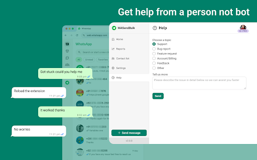 WASendBulk Bulk WhatsApp Sender for FREE :: Upload contacts, personalize messages, and hit send — fast, simple, and no number saving needed.