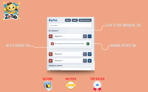 ZipTab :: Save, organize, export, and reopen tab groups with ease—stay focused, back up sessions, and manage browser clutter.