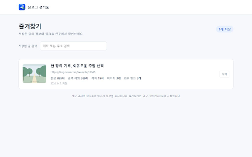 블로그 분석툴 :: 네이버 블로그 글에서 자동 실행되는 미니맵, 글자수·이미지·링크 통계, 기기 내 즐겨찾기 도구입니다.