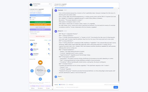 Consensus Room - Multi-AI Debate & Reports :: Run structured AI debates, compare viewpoints, and generate consensus reports.