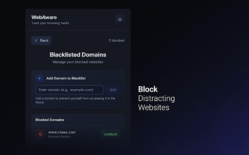 WebAware - Browsing Time Tracker :: Track time on websites, block distractions, analyze browsing habits, and stay productive with full control of your data.