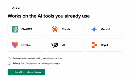 ads by aibc - earn whilst you browse :: AIBC side panel — sign in to view earnings, request payouts, and open your developer dashboard at aibcmedia.com.