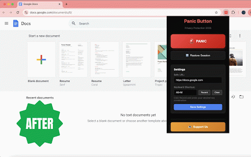 Panic Button - Privacy Protector :: Instantly close all tabs and switch to a safe page. Perfect for privacy protection.