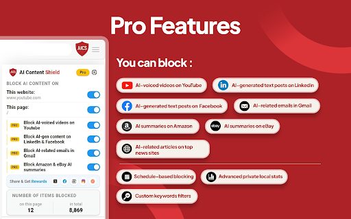 AI Content Shield - AI Detector & Content Blocker :: AI Detector & AI Content Blocker - AI Content Shield: Block AI videos, posts, articles on YouTube, Social Media, Google, and Web.