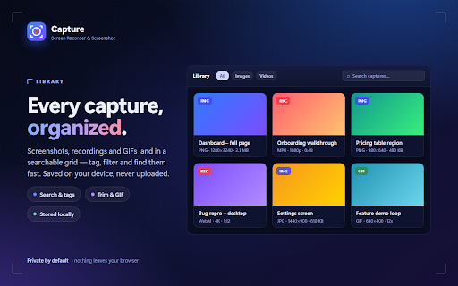 Capture Free Screen Recorder & Screenshot (4K, No Watermark) :: Record your screen in 4K and capture full-page screenshots — free, no watermark, no sign-up. Tab, desktop & webcam recording.