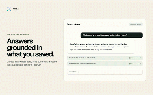 KNOA — AI Web Highlighter :: Highlight useful text on any webpage, save it with source context, ask AI questions, and turn it into searchable knowledge.
