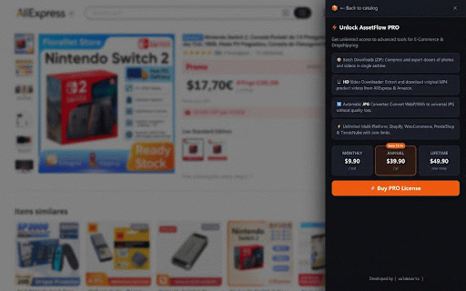 IAssetflow: AI, Photos, Videos & CSV (AliExpress, Amazon, Walmart) :: Extract HD photos, videos & use AI to generate SEO titles, descriptions and CSV catalogs for Shopify & WooCommerce in 1 click.