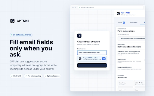 GPTMail - Temporary Email :: Create GPTMail temporary addresses, monitor inboxes, and fill email fields on demand.