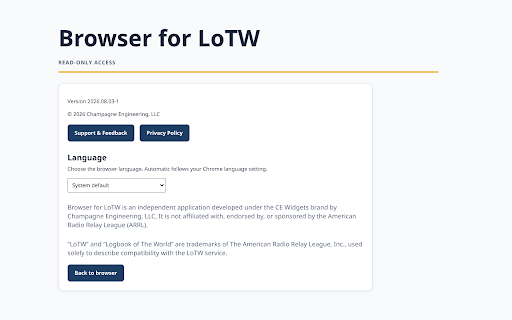 Browser for LoTW :: A local Chrome browser for your LoTW QSO and QSL records.