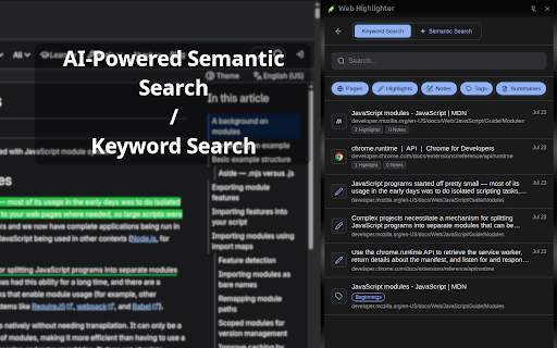 Web Highlighter :: Highlight text, add notes, organize with tags. Generate AI summaries and semantically search highlights and summaries with AI.