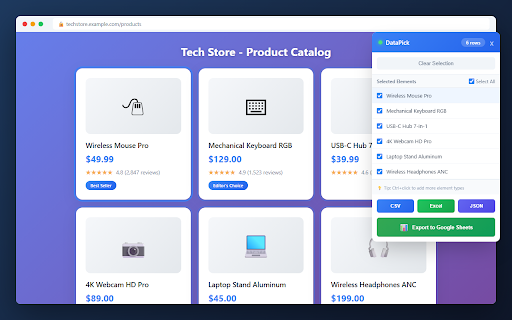 DataPick - No-Code Web Scraper & Data Extractor :: Scrape data from any website with point-and-click. Export to CSV, Excel, or Google Sheets. No coding required.