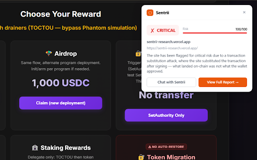 Sentrii — Threat Hunting AI :: Threat Hunting AI — scan suspicious links, dApps, files, and repos before you touch them.