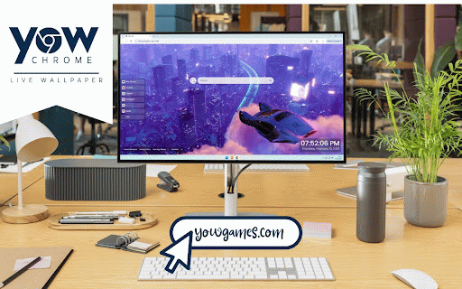 Neon City Live Wallpaper :: A futuristic hover car soars above a vast neon metropolis, bathed in purple and blue lights under the night sky.