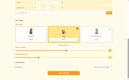 Remember the Perrito - Your puppy-powered break reminder :: Screen-time companion dog. Usage data is 100% local; an anonymous device ID and payment email are sent only for breed unlocks.