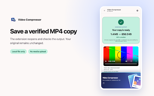 Video Compressor – Compress Video :: Compress video and MP4 files, reduce video size, choose a target file size, and keep everything local in Chrome.