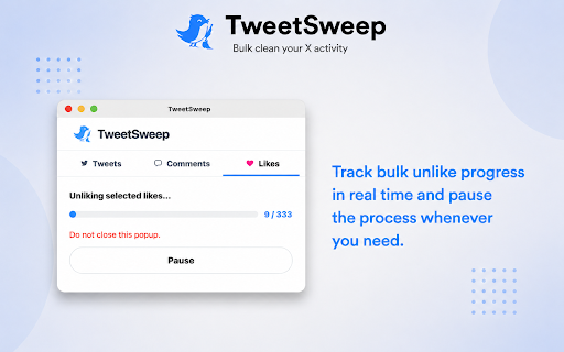 TweetSweep :: Sweep away your X/Twitter tweets, comments, and likes with time filters.