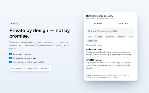 Health Insurance Glossary & Quick Tools :: Offline glossary of common health insurance terms, plus quick links to public resources. No tracking, no accounts.