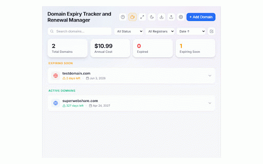 Domain Expiry Tracker and Renewal Manager :: Track domain expiry dates, get renewal reminders, and manage all your domains in one place.