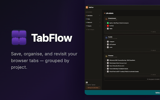 TabFlow :: Save and organise your browser tabs into categories and groups.