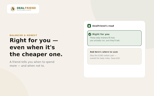 DealFriend — is this right for me? :: An honest read on whether this is the right buy for you — reads only the product, only when you tap.