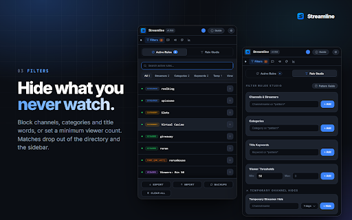 Streamline :: Streamline your Twitch experience with custom chat overlay, filtering, and more.