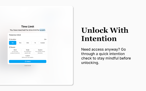 IntentSurf :: Understand your browsing habits, set time limits, and unlock sites only when you really mean to.