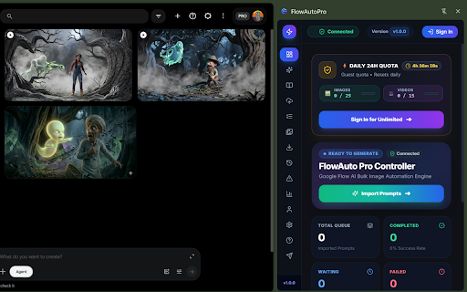 FlowAuto Pro - Bulk Generator for Flow AI :: Bulk AI image and video generator for Google Flow with multi-tab parallel engine, auto download, and smart prompt automation.