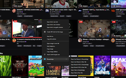Streamledge :: Adds context menu options to launch YouTube and Twitch links in Streamledge player.