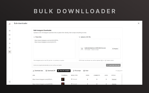 InstaFather: Instagram Tracker & Analytics + Bulk Downloader :: Download Instagram posts, reels, and videos. Analyze account posts and export post data as CSV or JSON.