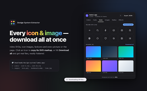Design System Extractor :: Inspect any website and extract its design system — colors, fonts, icons, images, corner radii, shadows and gradients.